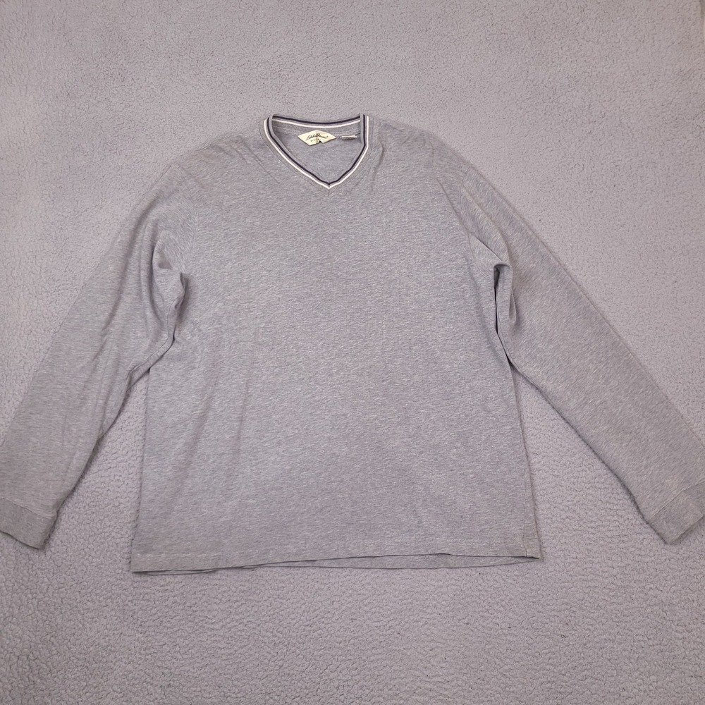 Eddie Bauer Long Sleeve Shirt Sweater Mens‎ XL Gray Cotton V-Neck Pullover Knit
